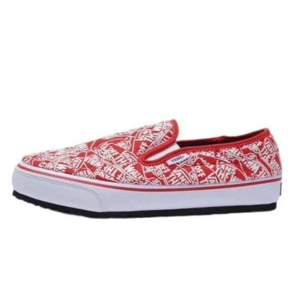 VANS / Slip-Er 2 Quilted Slipper Slip-on Sneaker Shoe Red & White Logo Sz 9.5 - Picture 1 of 16